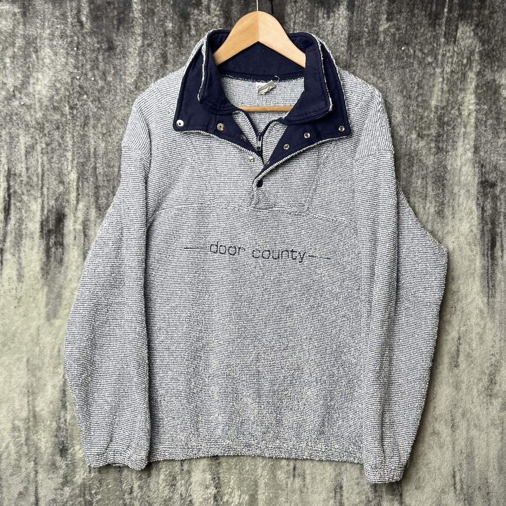 Vintage Door County Sweatshirt XL 1/4 Zip Button Up Texture Sweater Canada
